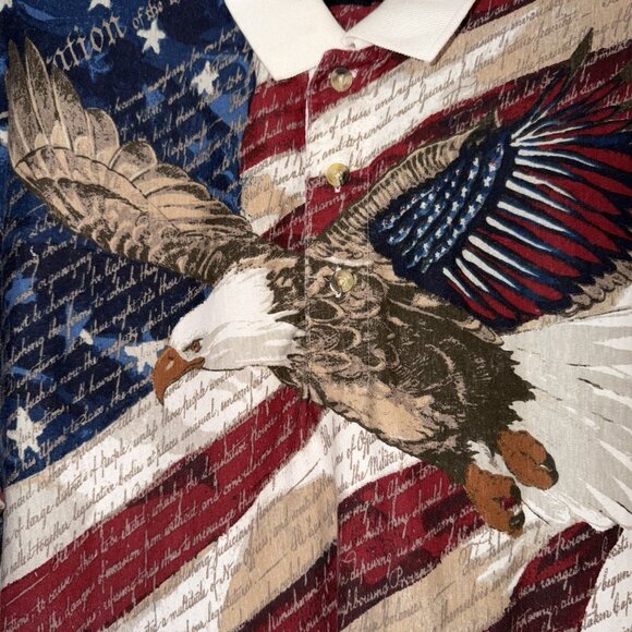 Cotton Traders America Polo Shirt USA Patriotic Eagle Flag Mens Large Sport - Picture 2 of 12